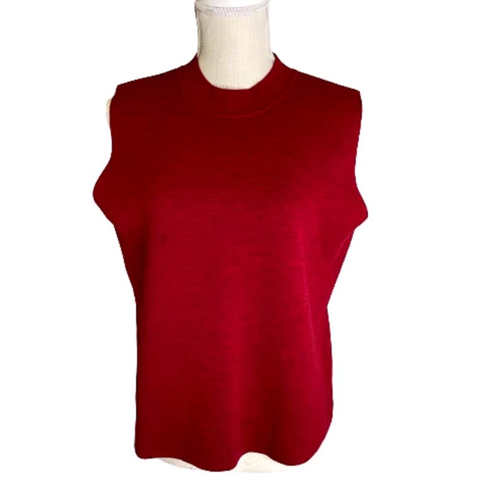 Eileen Fisher 100% Wool Italian Yarn Sleeveless Red Sweater, L